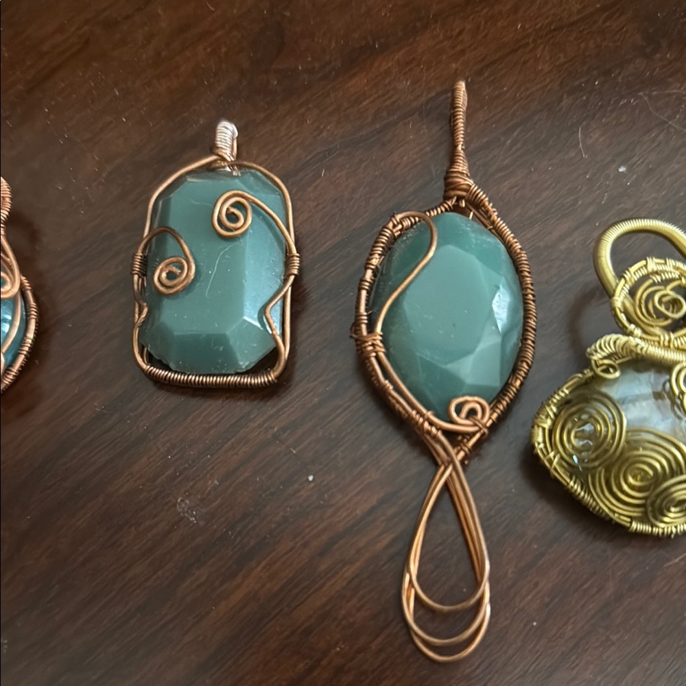 Green and Brown Wire Wrapped Necklace with Intricate Spiral Design